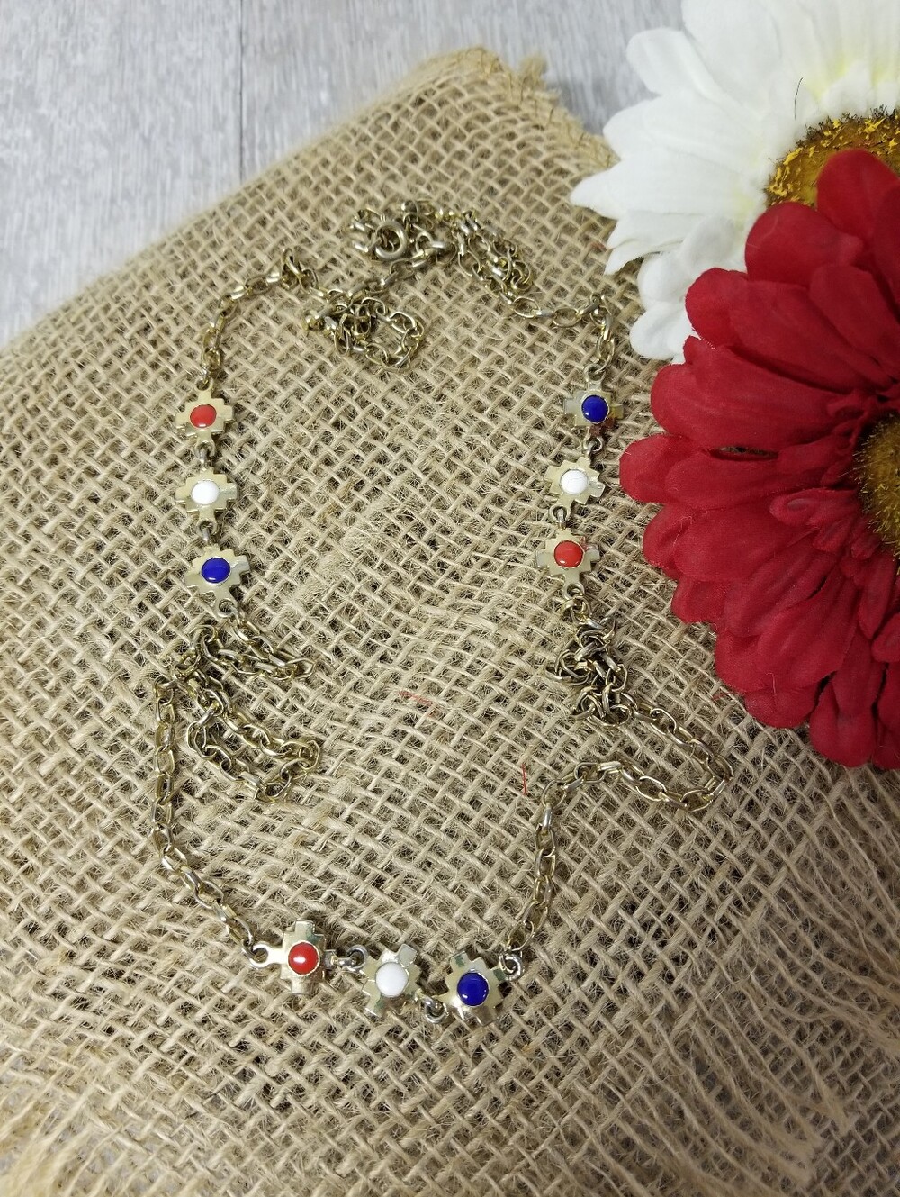 Necklace Featuring Red, White And Blue Accents - Picture 3 of 7